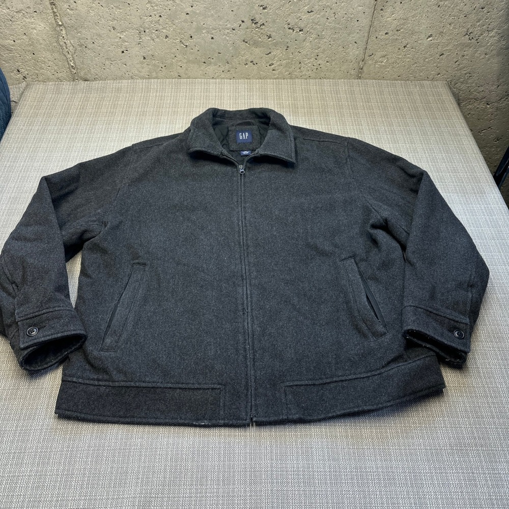 Gap Wool Blend Jacket Mens XXL Gray Quilted Lined Full Zip Minimalist *